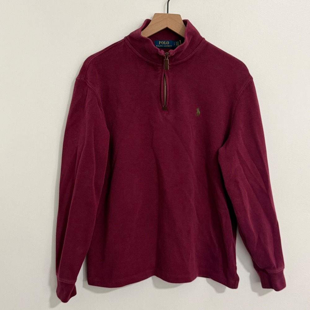 Polo Ralph Lauren Quarter Zip Pullover Men L Burgundy Pony Logo Preppy Old Money